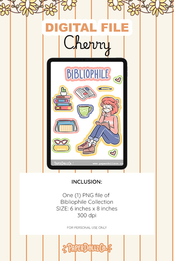Bibliophile Digital File | Cherry | PaperDollzCo