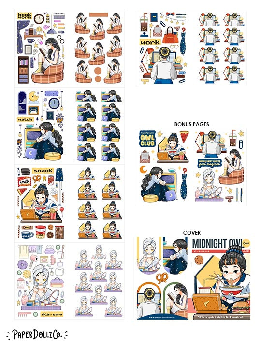 Night Owl Club | PaperDollzCo | Sticker Book | CB081