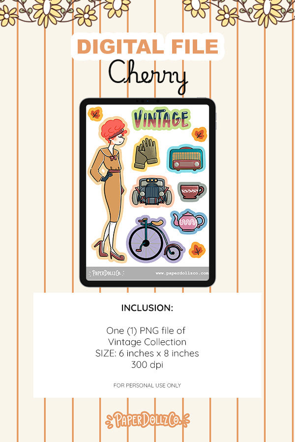 Vintage Digital File | Cherry | PaperDollzCo