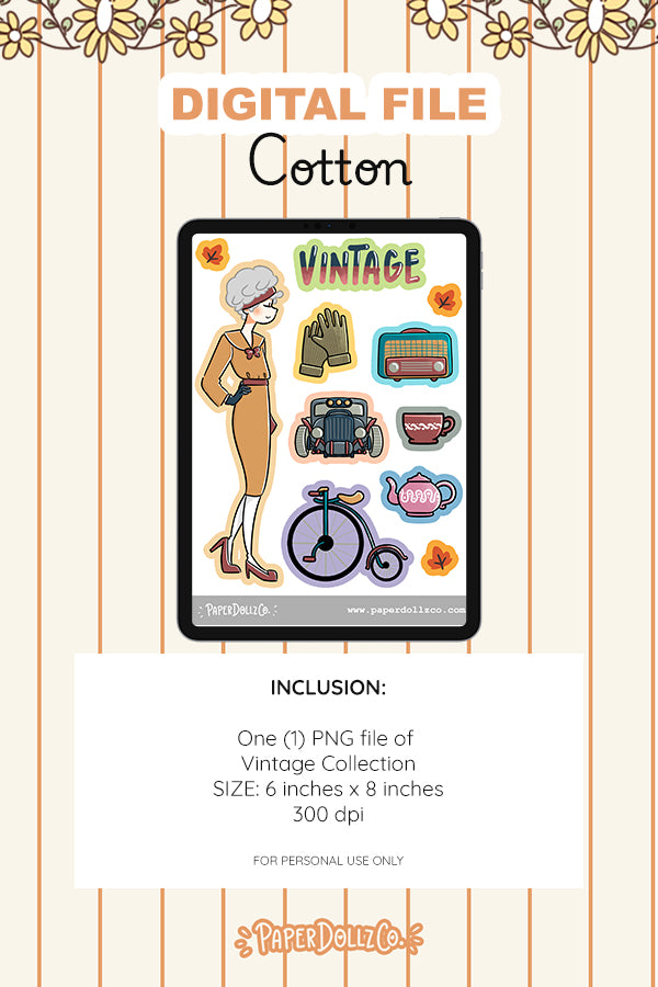 Vintage Digital File | Cotton | PaperDollzCo
