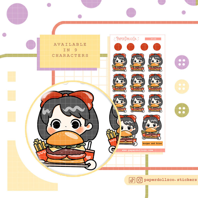 Burger and Fries | PaperDollzCo Planner | Activity Stickers | f160