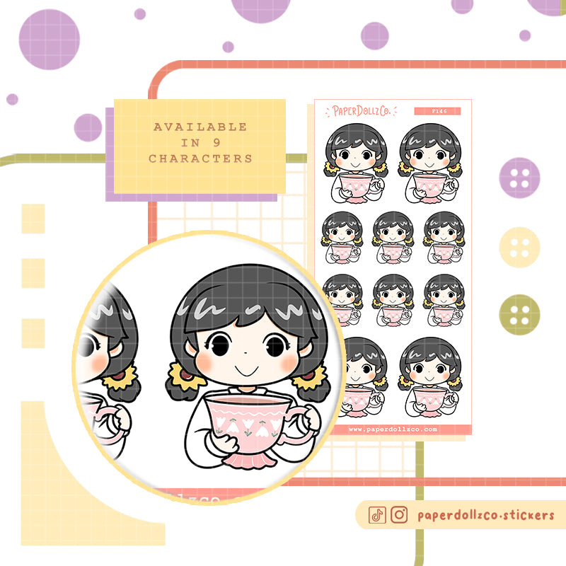 Spring Tea PaperDollzCo Planner Stickers | f146