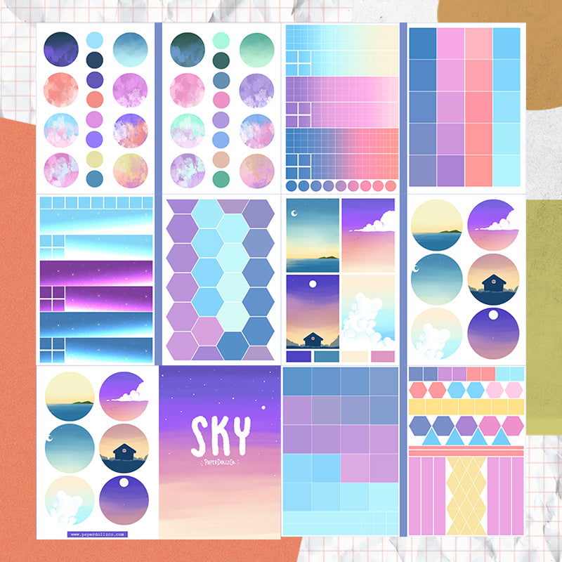 Sky- Geometric Aesthetic Sticker Book | FB005