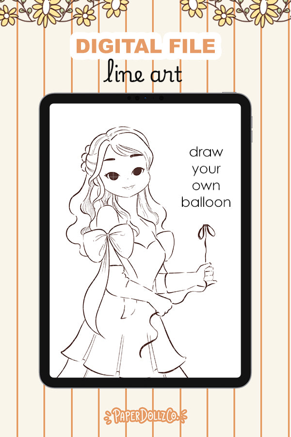 August Line Art Digital File | PaperDollzCo