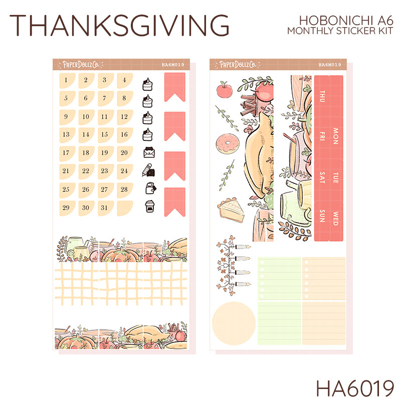 Thanksgiving | Hobonichi A6 Monthly Stickers | HA6M019