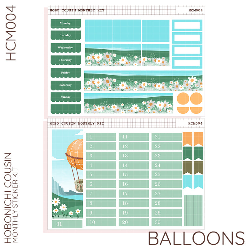 Balloons | Hobonichi Cousin Monthly Stickers ( set of 2 ) - HCM004