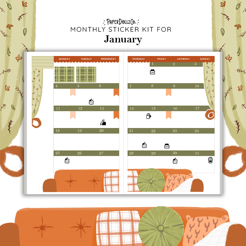2027 Hobonichi Monthly Stickers | COUSIN/ A5 Planner Kit | Monthly Journal Sticker