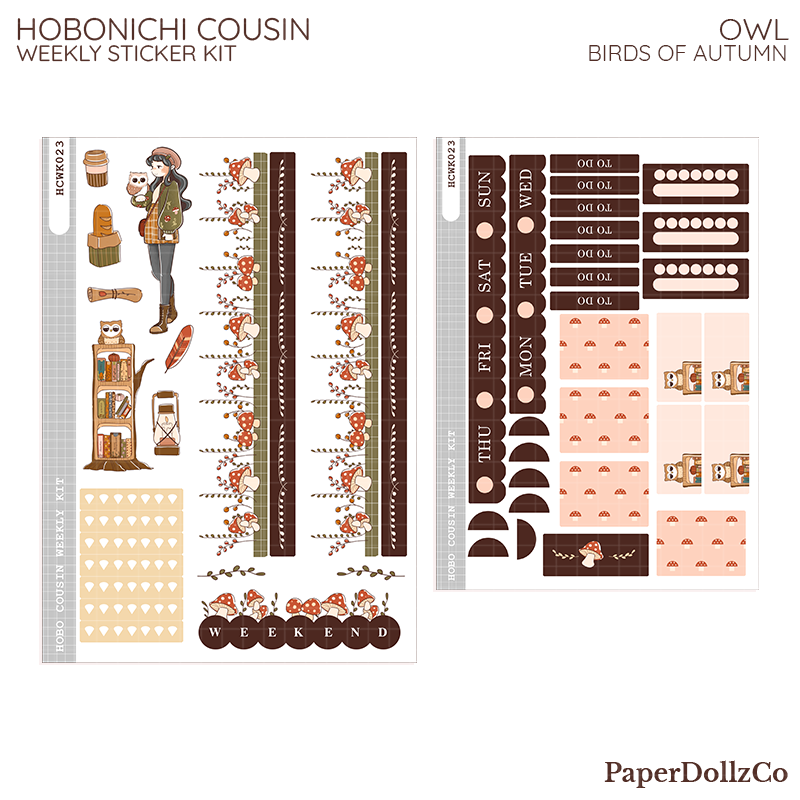 Owl ( Birds of Autumn ) Hobonichi Cousin Weekly Kit - hcwk023