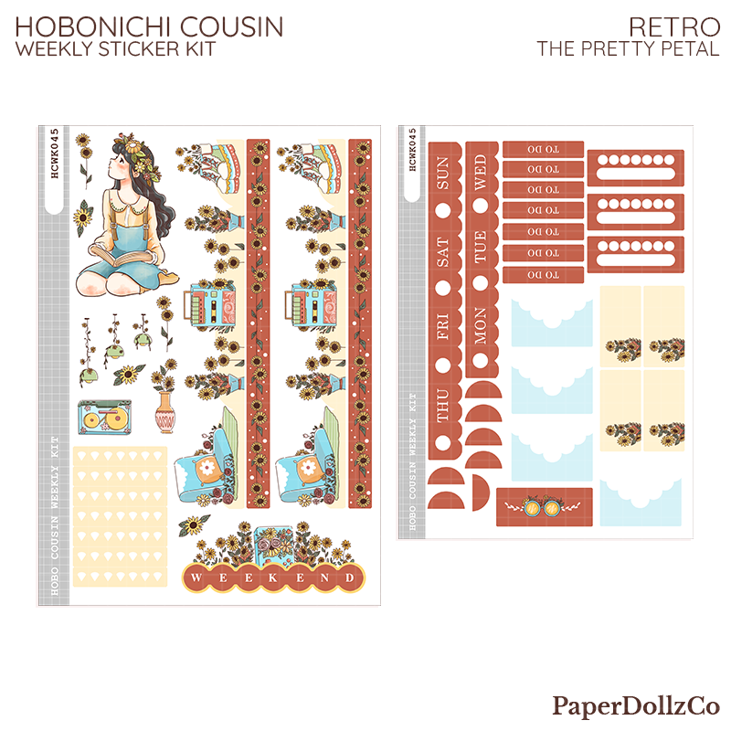 Retro Pretty Petal Hobonichi Cousin Weekly Kit - hcwk045