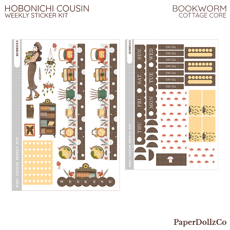 Bookworm Cottage Core Hobonichi Cousin Weekly Kit - hcwk063
