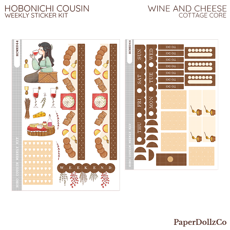 Wine and Cheese Cottage Core Hobonichi Cousin Weekly Kit - hcwk064