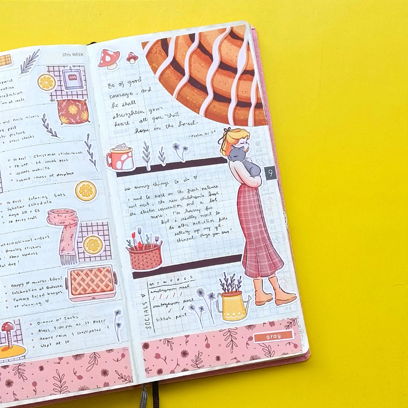 Gray Cat Autumn Purrfection Collections Paperdollzco Planner Stickers | C273