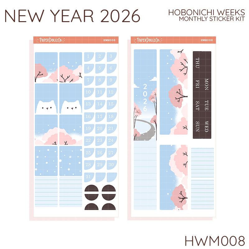 Welcoming New Year | Hobonichi Weeks Monthly Stickers ( set of 2 ) - HWM008