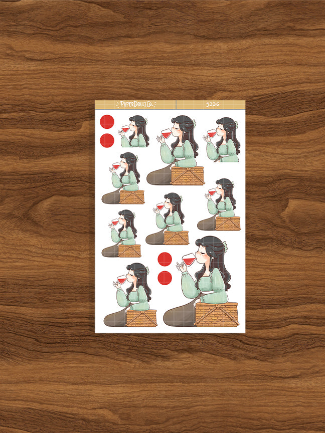Wine and Cheese Cottage Core Paperdollzco Planner Stickers | J336