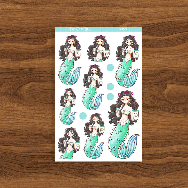 Coffeeholic The Modern Mermaids Paperdollzco Planner Stickers | J359