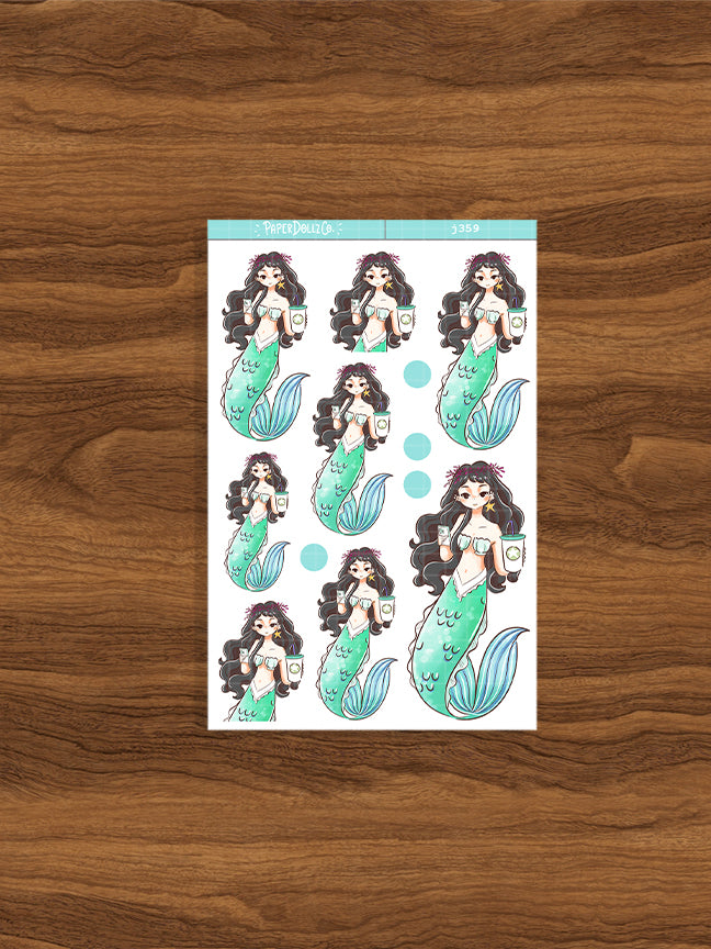 Coffeeholic The Modern Mermaids Paperdollzco Planner Stickers | J359