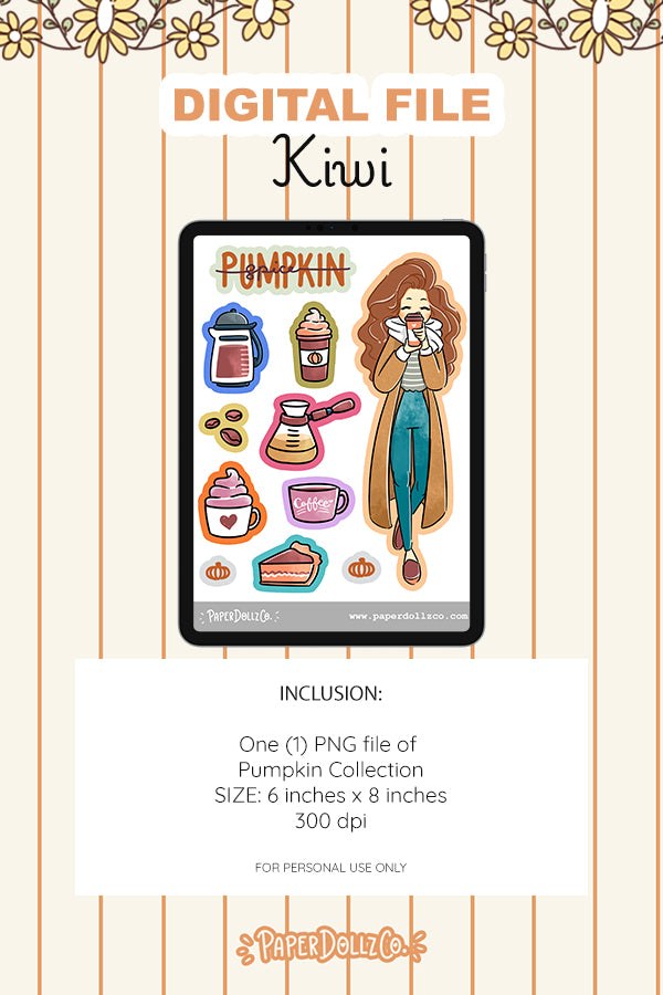 Pumpkin Spice Digital File | Kiwi | PaperDollzCo