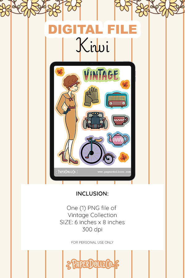 Vintage Digital File | Kiwi | PaperDollzCo