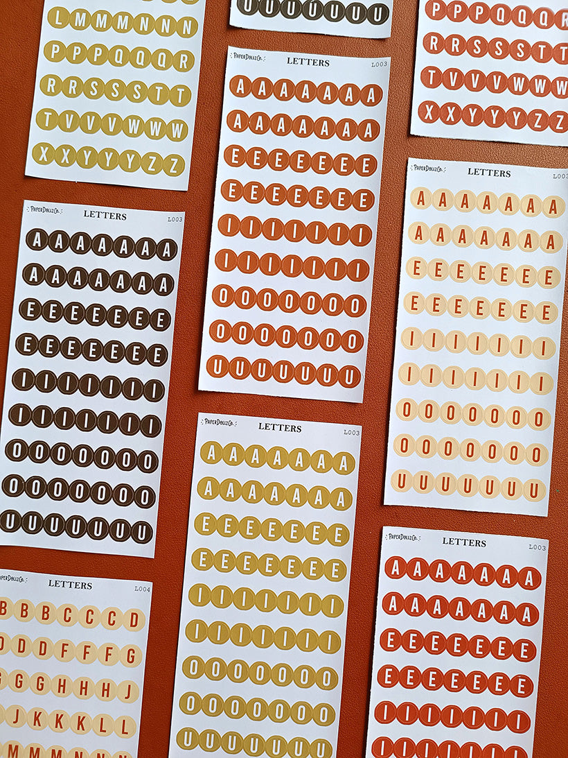 Letter Journal Sticker | Vowels | Coffee Colors | PaperDollzCo | L003