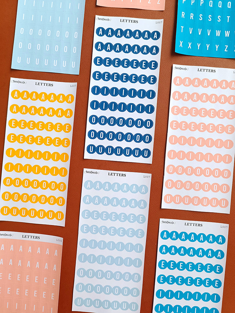 Letter Journal Sticker | Vowels | Beach Colors | PaperDollzCo | L007
