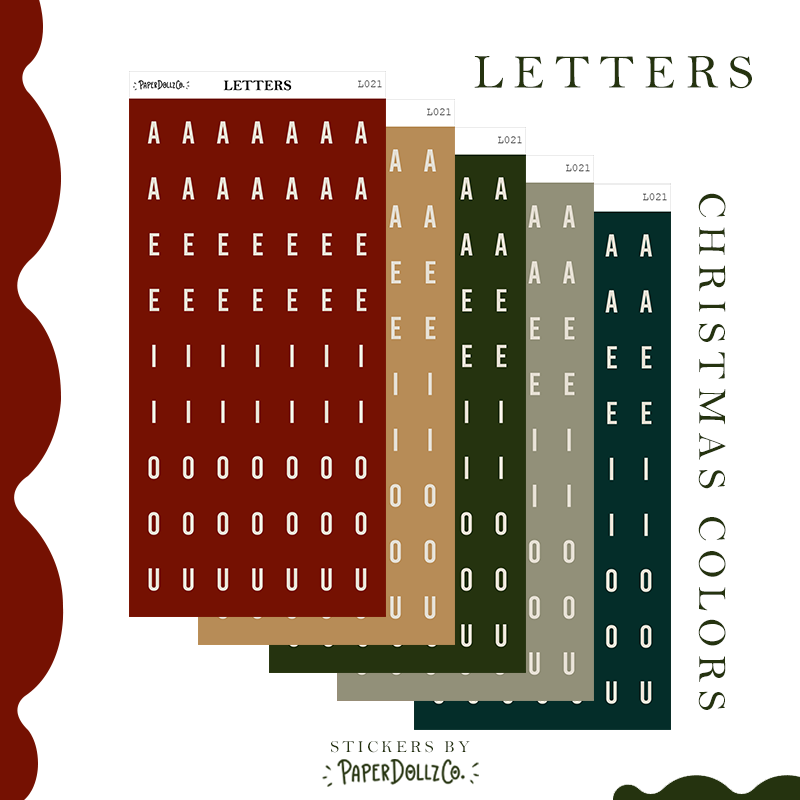 Letter Journal Sticker | Vowels | Christmas Colors | L021