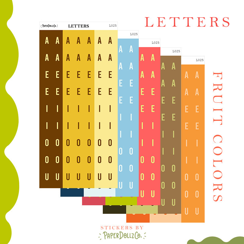 Letter Journal Sticker | Vowels | Fruit Colors | L025