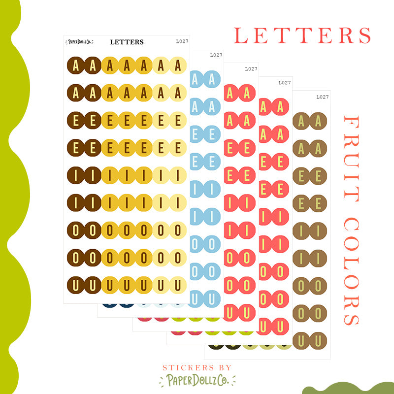 Letter Journal Sticker | Vowels | Fruit Colors | L027