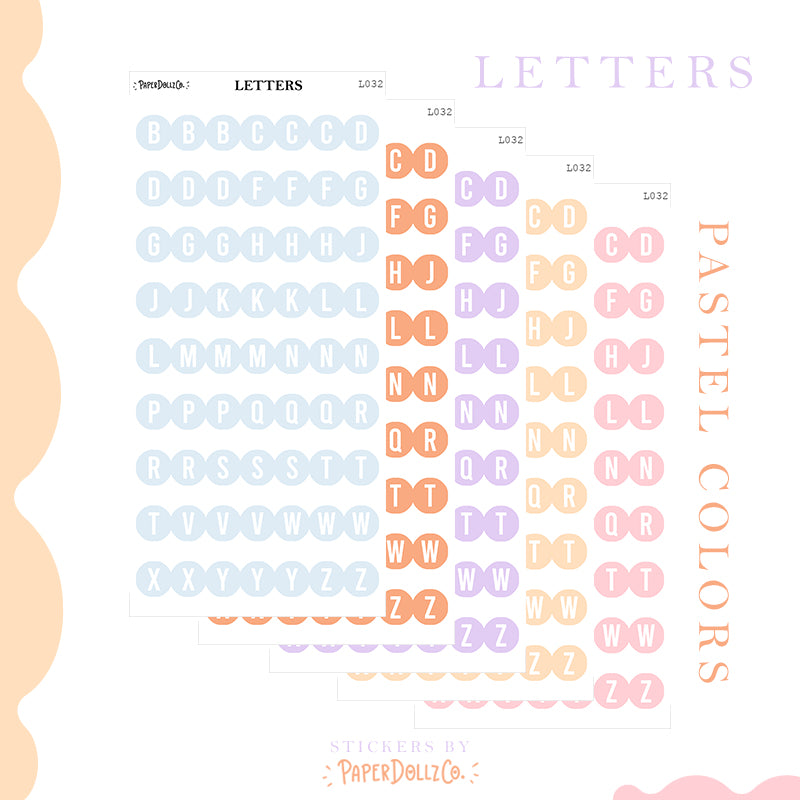 Letter Journal Sticker | Pastel Colors | L029 L030 L031 L032 NUM013 NUM14