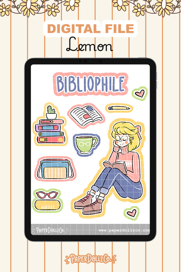 Bibliophile Digital File | Lemon | PaperDollzCo