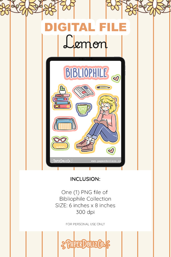 Bibliophile Digital File | Lemon | PaperDollzCo