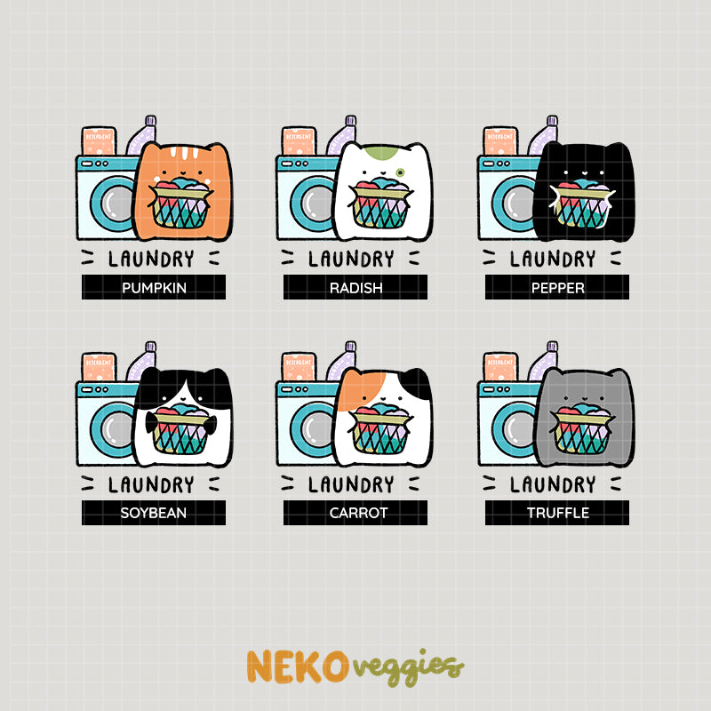 Laundry | Activity | Neko Veggies Sticker | nv006