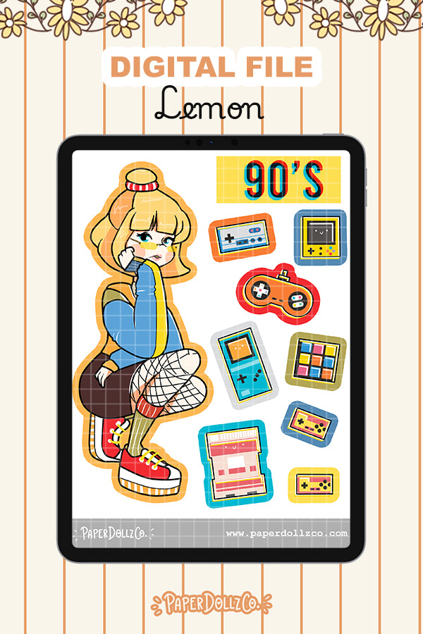 90s Digital File | Lemon | PaperDollzCo