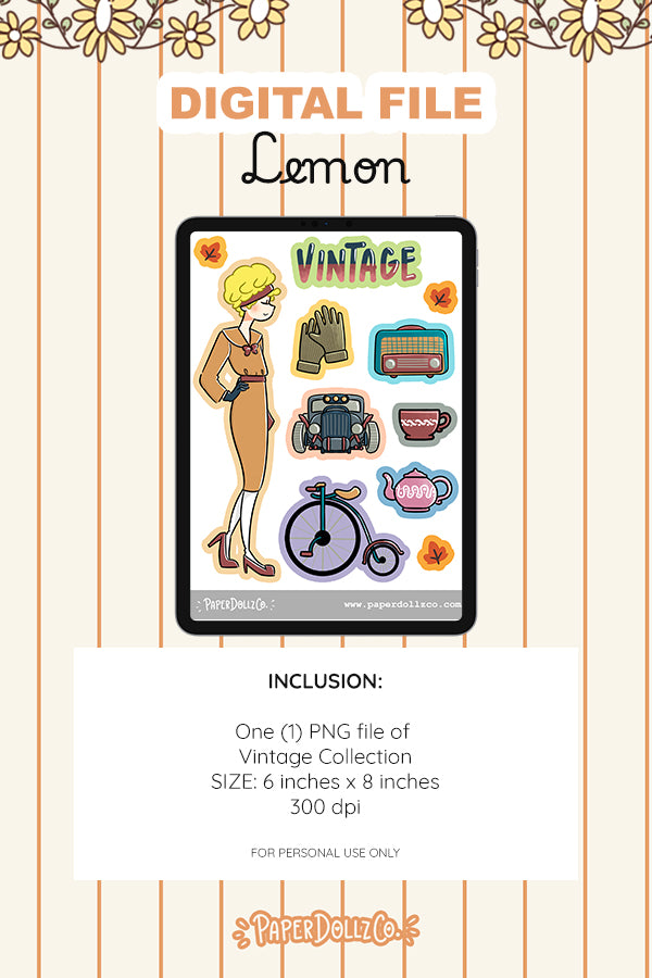 Vintage Digital File | Lemon | PaperDollzCo