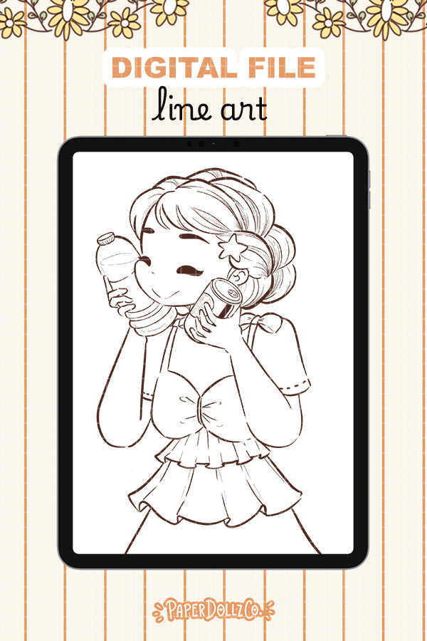 July Line Art Digital File | PaperDollzCo