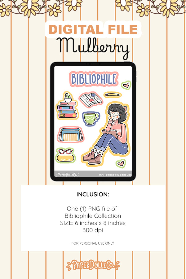 Bibliophile Digital File | Mulberry | PaperDollzCo