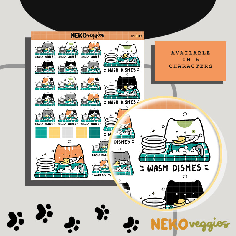 Wash Dishes | Activity | Neko Veggies Sticker | nv003