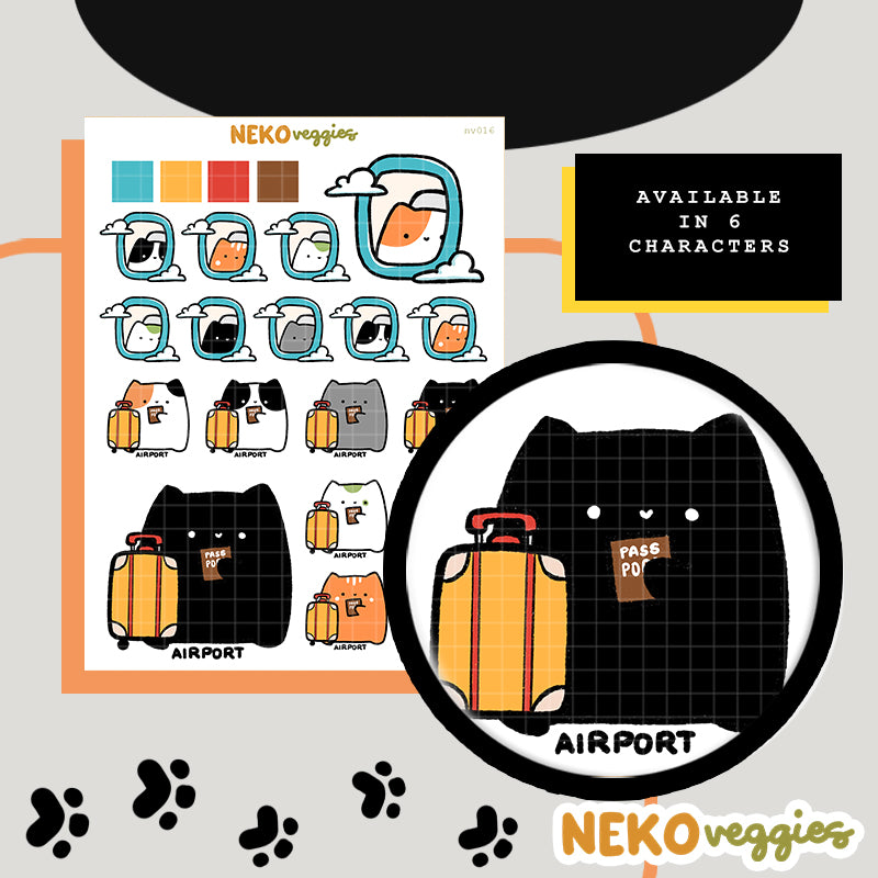 Travel Airport Stickers | Activity | Neko Veggies Sticker | nv016