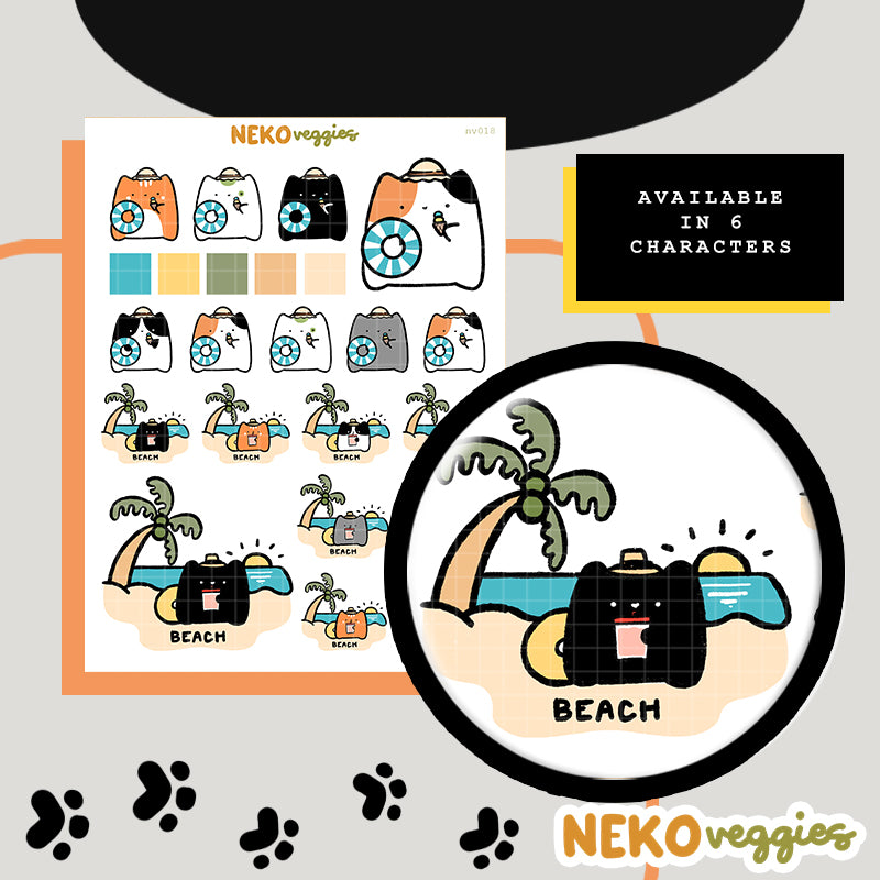 Beach Swimming Stickers | Activity | Neko Veggies Sticker | nv018