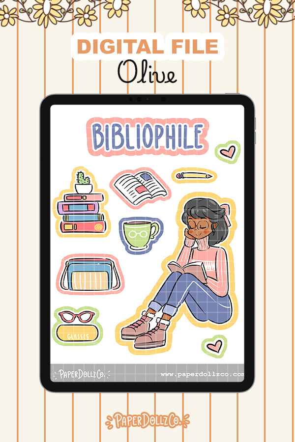 Bibliophile Digital File | Olive | PaperDollzCo