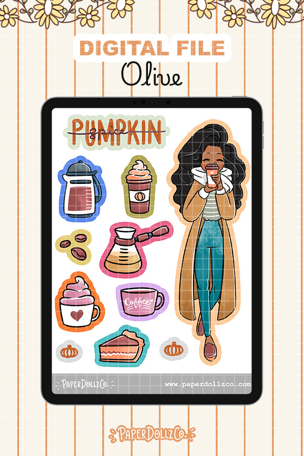 Pumpkin Spice Digital File | Olive | PaperDollzCo