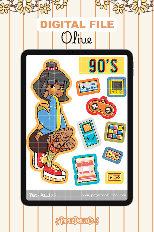 90s Digital File | Olive | PaperDollzCo