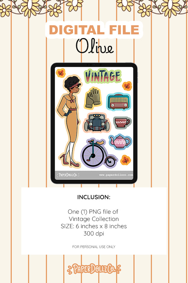 Vintage Digital File | Olive | PaperDollzCo