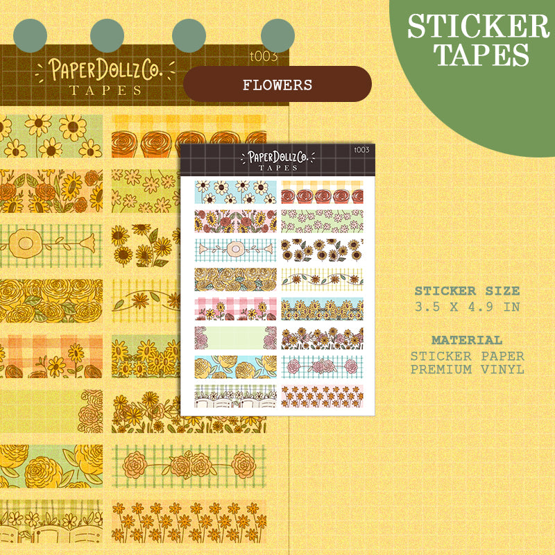 Flowers | PaperDollzCo | Sticker Tape | t003