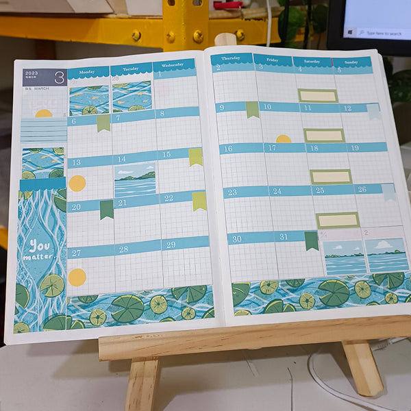 New Year, Lake and Flowers Hobonichi Cousin Monthly Stickers ( set of 2 )