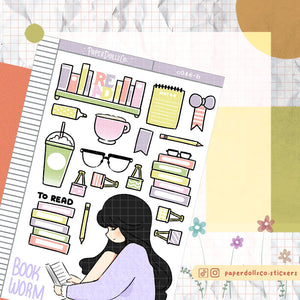 PaperDollzCo Bookworm Planner Sticker | C046b