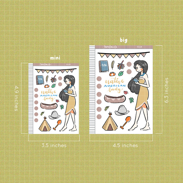 PaperDollzCo Native American Lady Planner Sticker | C110
