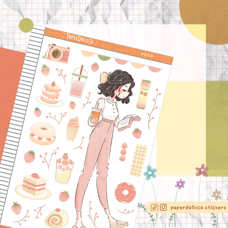 Strawberry Collections PaperDollzCo Summer Planner Stickers | C203