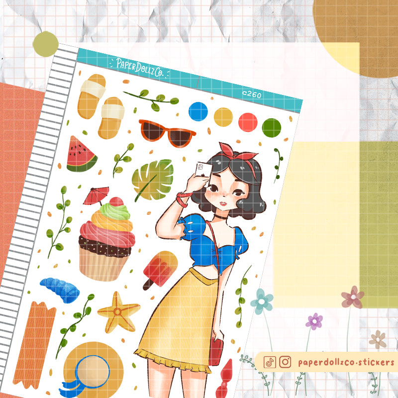 Sun-baked Summer Princess Paperdollzco Planner Stickers | C260