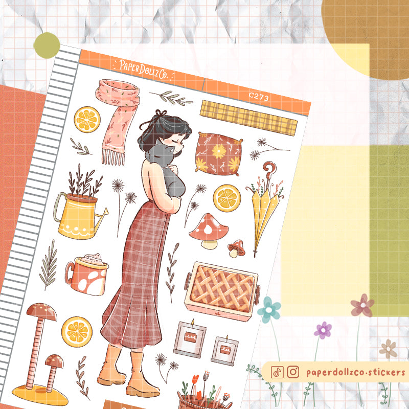 Gray Cat Autumn Purrfection Collections Paperdollzco Planner Stickers | C273