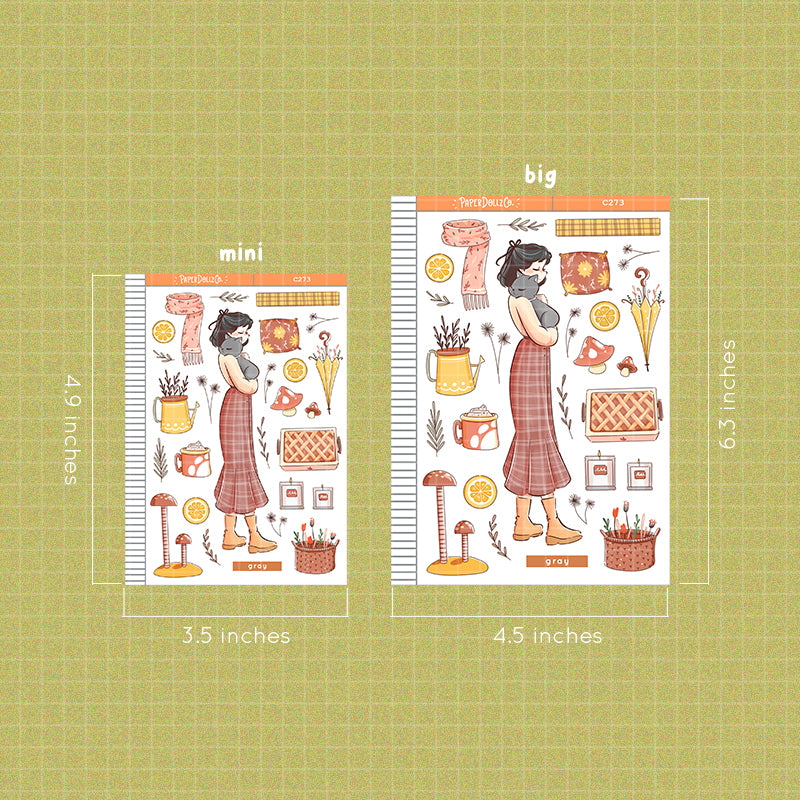 Gray Cat Autumn Purrfection Collections Paperdollzco Planner Stickers | C273